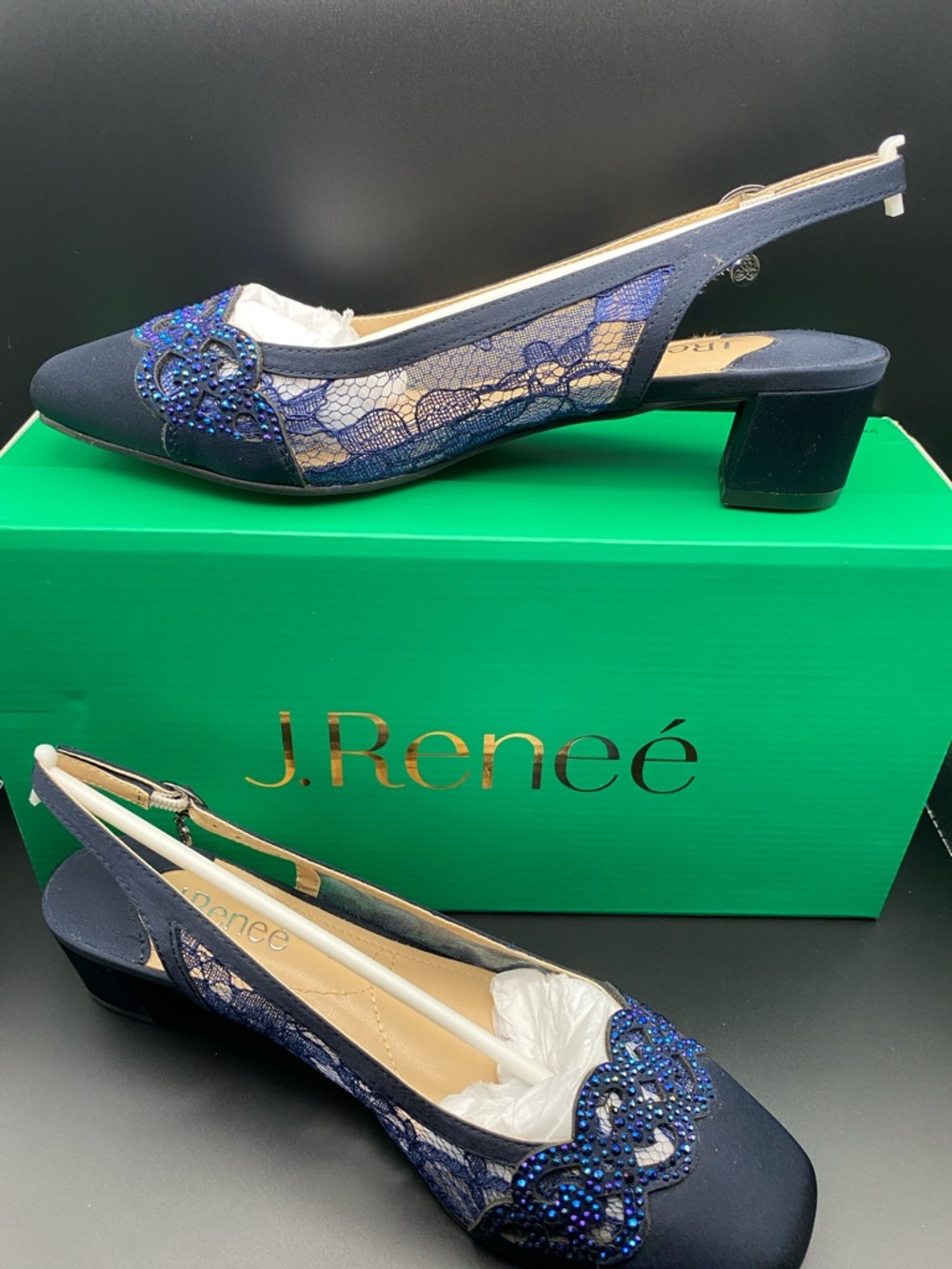 J. Renee Navy Faleece Sling Back Pumps
